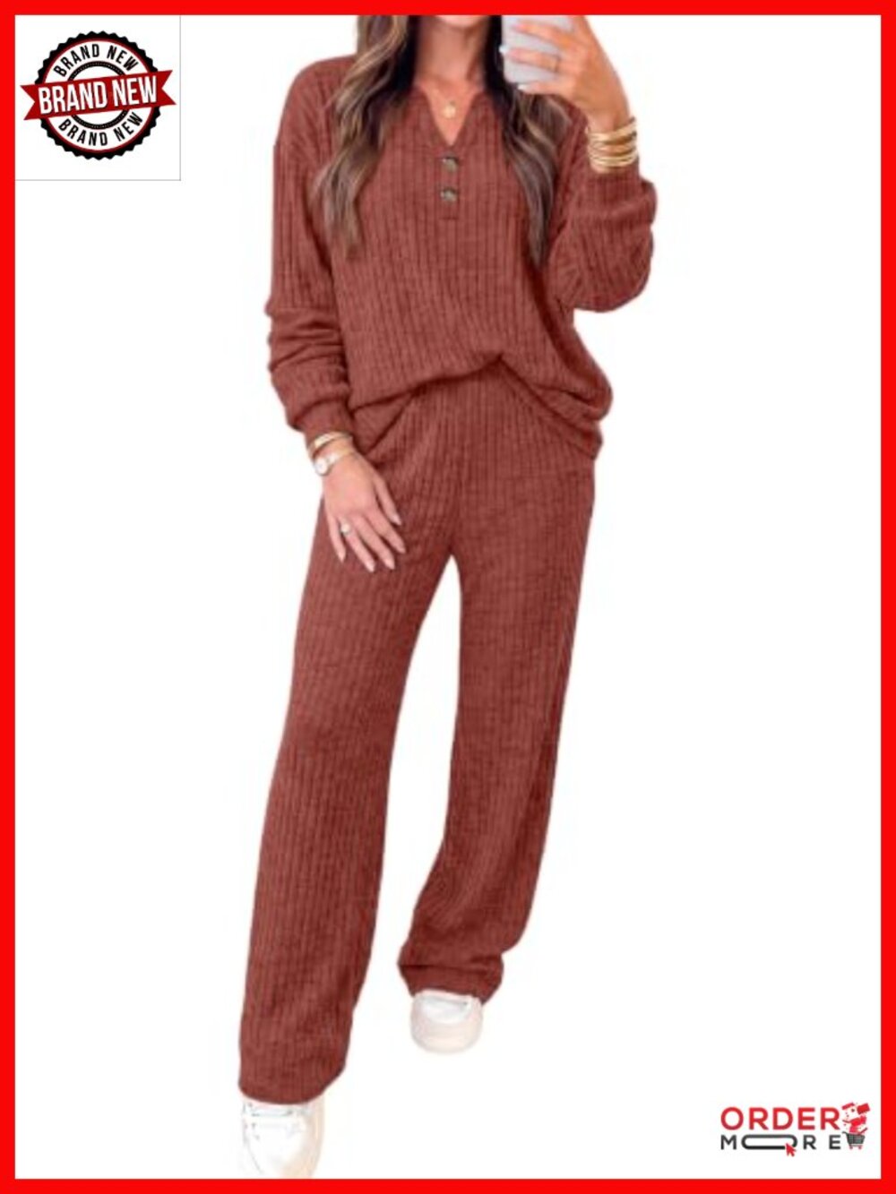 Womens Cozy 2 Piece Sweater Lounge Set Buttery Soft Wide Leg Pants